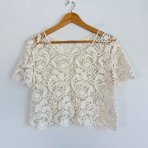 Express Crochet Boho Cropped Top Small Festival Ivory Festival Cotton Layering